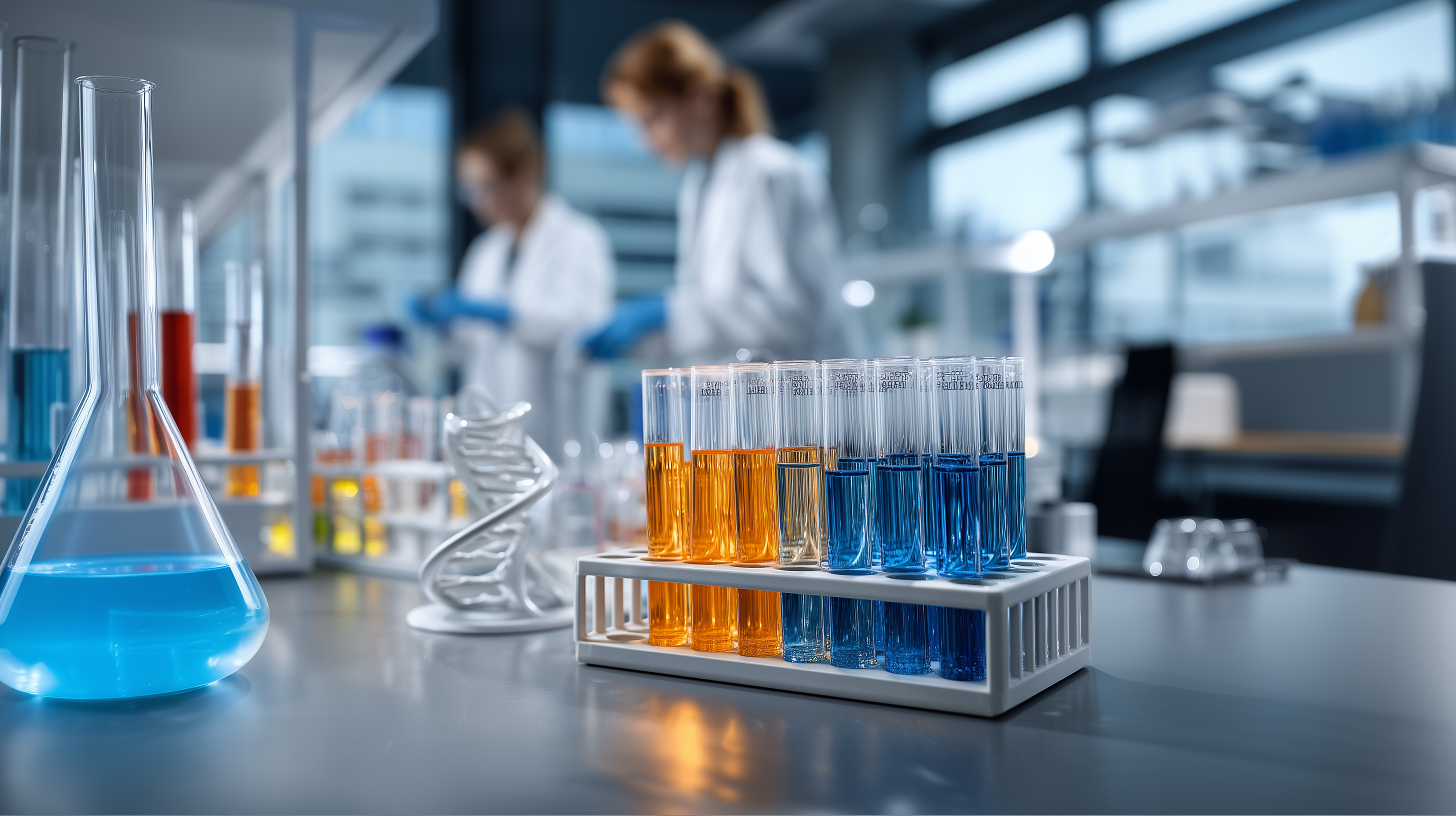 Laboratório de pesquisa clínica com tubos de ensaio